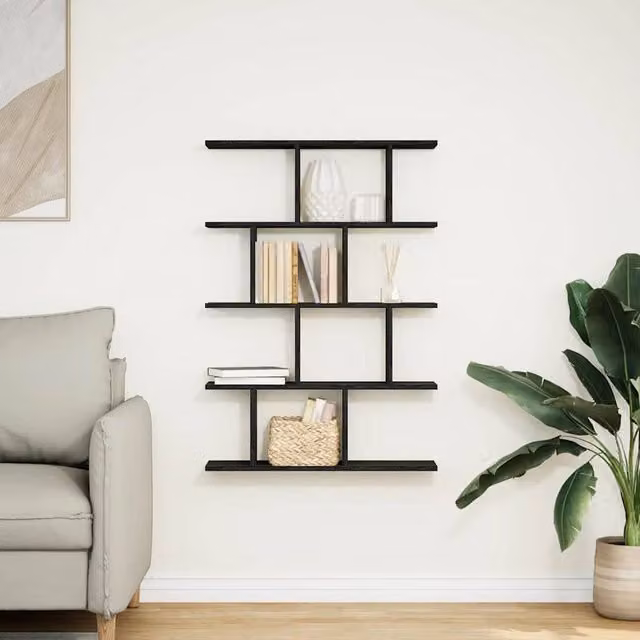 Berkfield Home Wall Mounted 12 Compartment Cube Shelf in Black Matt MDF