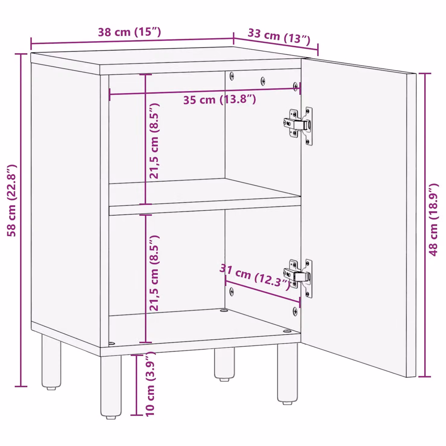 Berkfield Home Brown Acacia Wood Bathroom Cabinet with Hinged Doors and Internal Shelves, W/D/H: 38 x 33.5 x 58 cm – 7