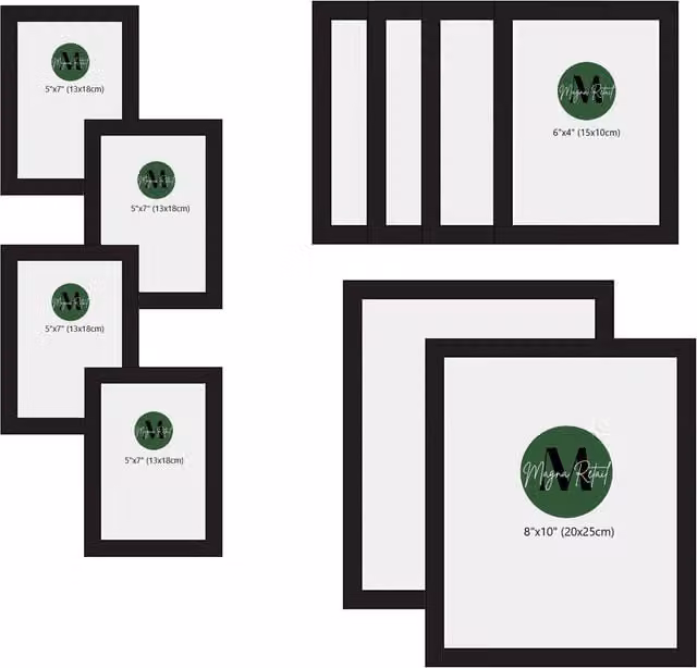 Magna Retail Set of 10 Black Rectangular Minimalist Gallery Photo Frames for Tabletop Use