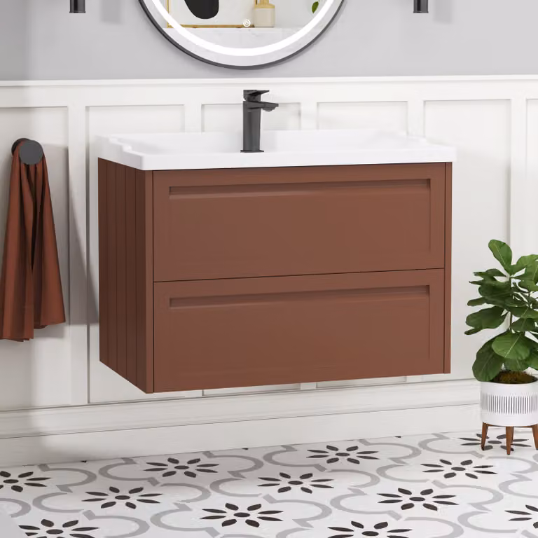 Royal Bathrooms Elmore 800mm Traditional Wall Hung 2 Drawer Vanity Unit with Ceramic Basin in Terracotta Clay Matt Finish