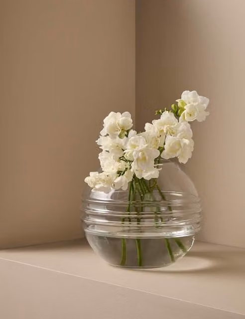 M&S x Kelly Hoppen Textured Globe Glass Vase in Clear Transparent Striped Design