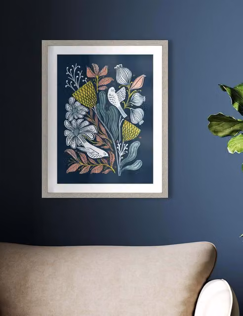 Gallery Direct Melody Multicolour Floral Botanical Illustration Framed Rectangle Wall Art in Grey