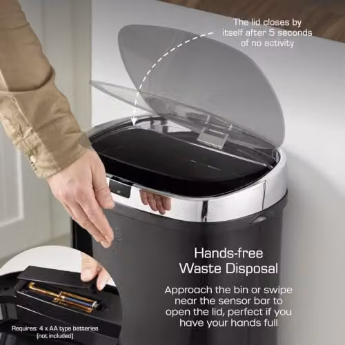 Swan Townhouse Square Sensor Bin, Black, W: 25.0 cm, D: 34.0 cm, H: 62.0 cm – 3