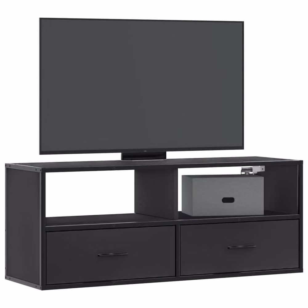 Berkfield Home Modern Black TV Cabinet in Engineered Wood and Metal, W: 100 cm, D: 31 cm, H: 39.5 cm – 1