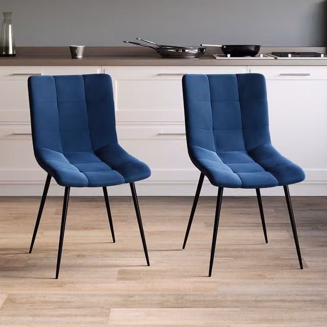 Vida Designs Set of 2 Modern Blue Velvet Upholstered Dining Chairs
