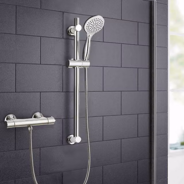 Nes Home Rosa Round Exposed Thermostatic Shower Mixer Slider Rail Kit in Silver – 1