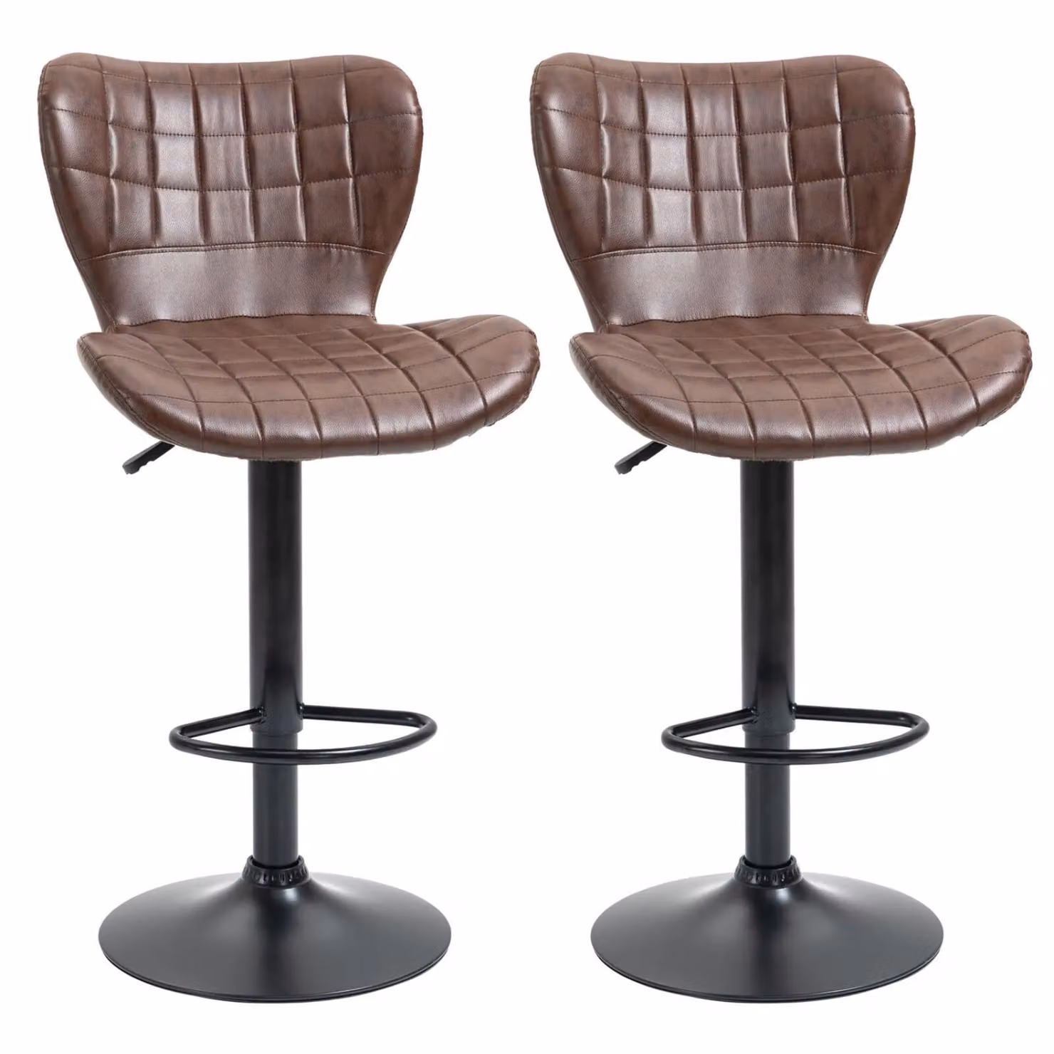 Rafaelo Mobilia Set of 2 Retro Brown Faux Leather Adjustable Height Swivel Bar Stools – 2