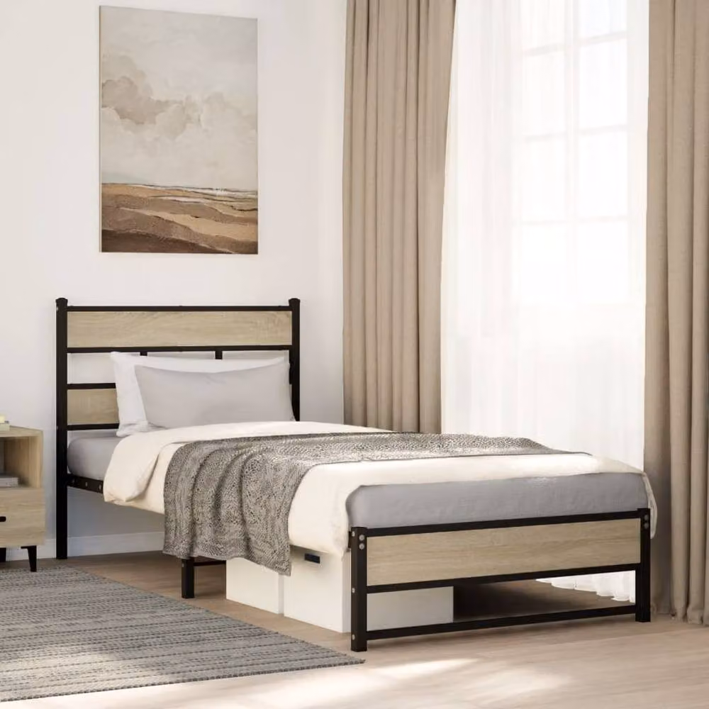 Berkfield Home Metal Bed Frame in Sonoma Oak Brown, W/D/H: 90 x 190 cm Single – 2