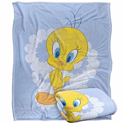 LOGOVISION Looney Tunes Retro Tweety Super Soft Fleece Blanket, W/D/H: 152 x 127 cm, Multicolour and White