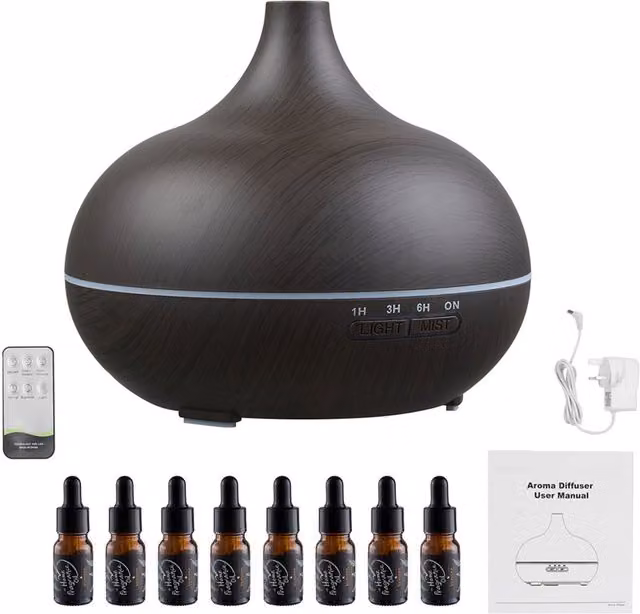 Livingandhome Black Modern Round Electric Aroma Diffuser with Remote Control and Light