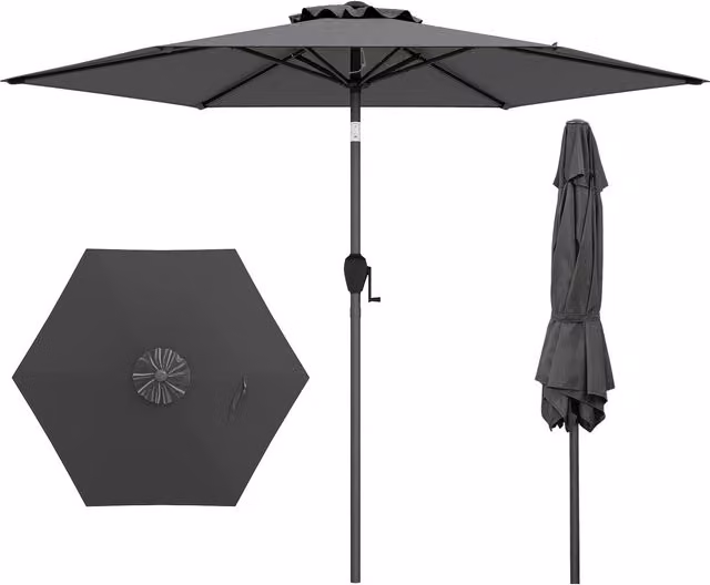 COSTWAY Grey Heavy Duty Outdoor Market Umbrella with Polyester Canopy
