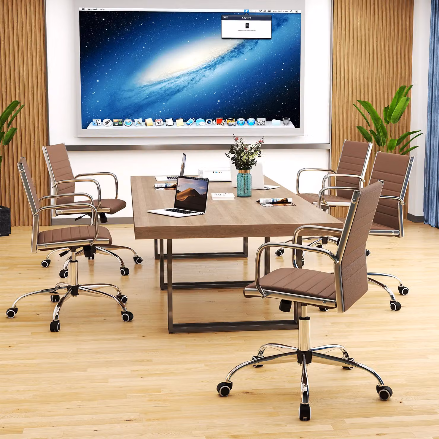 Costway Brown Synthetic Leather Swivel Office Chair with Armrests and Castors – 5