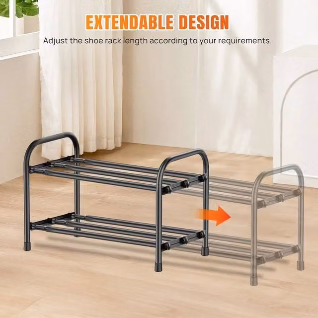EONLION 2-tier Extendable Metal Shoe Rack Stand in Black, Width: 50 cm – 1