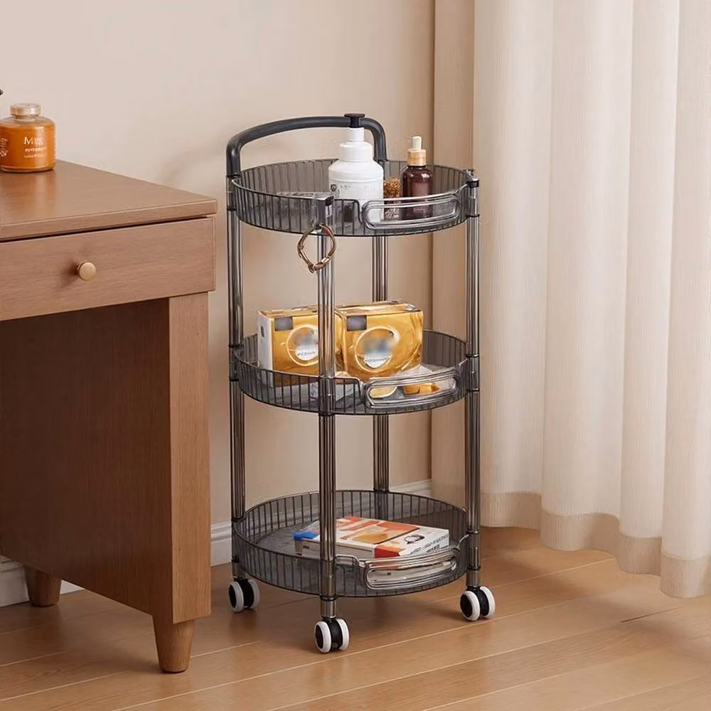 Kelvenix 3-Tier Round Plastic Rolling Utility Storage Rack in Grey and Transparent – 3