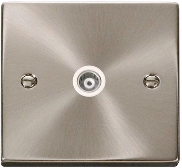 SE HOME Single Isolated Coaxial Socket with Flush Plate in White and Brushed Chrome