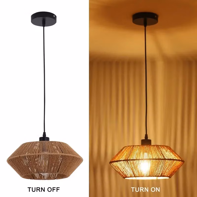 Garwarm Single Pendant Light in Matte Black and Brown Rattan – 3