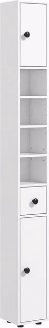 FORGEVIO White Tall Bathroom Cabinet with Hinged Doors and Internal Shelves