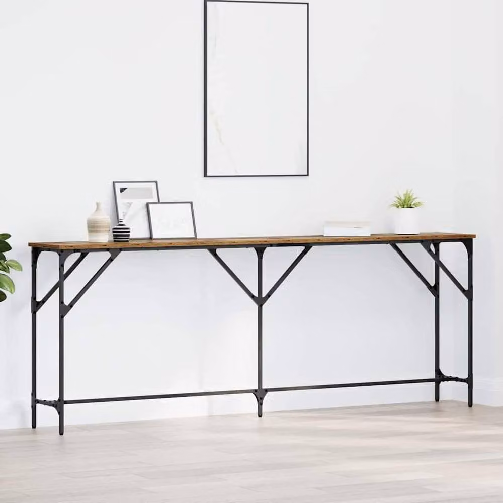 Berkfield Home Sturdy Console Table in Brown Old Wood, W: 200 cm, D: 29 cm, H: 75 cm – 1
