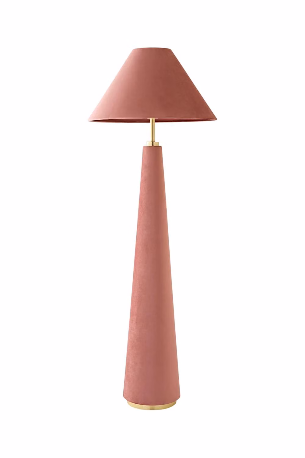 ValueLights Martha Velvet Midi Floor Lamp with Conical Fabric Shade in Dusty Pink and Gold/Brass – 3