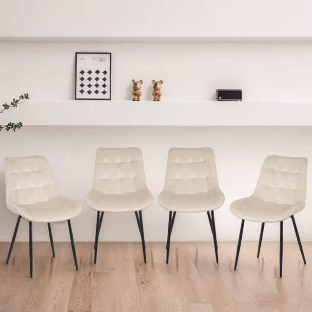 Madefor.living Set of 4 Erica Modern Plush Velvet Dining Chairs in Beige and Black