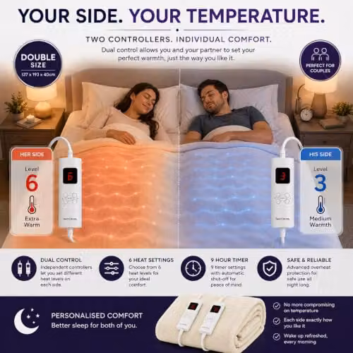 Sweet Dreams White Double Size Fleece Electric Heated Mattress Cover with Overheat Protection and Timer, W/D/H: 140 x 200 cm – 4