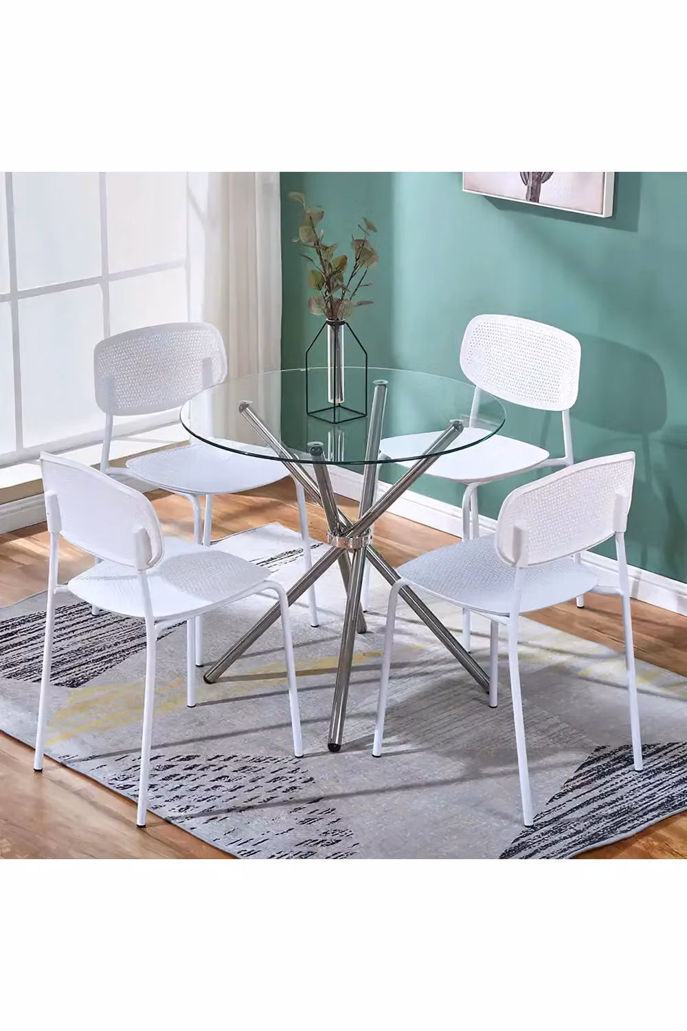 Living and Home Crossover Round Tempered Glass Dining Table in Transparent, Dia: 88 cm, H: 75 cm – 3
