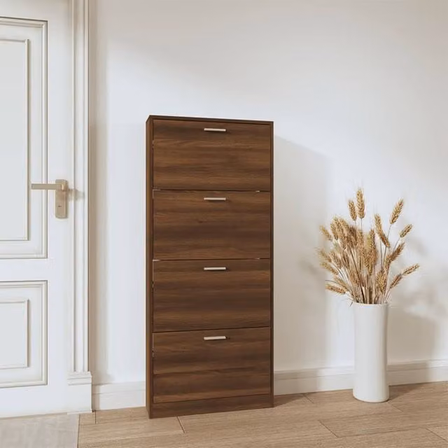 Berkfield Home Brown Oak Shoe Cabinet, W: 59 cm, D: 17 cm, H: 150 cm – 1