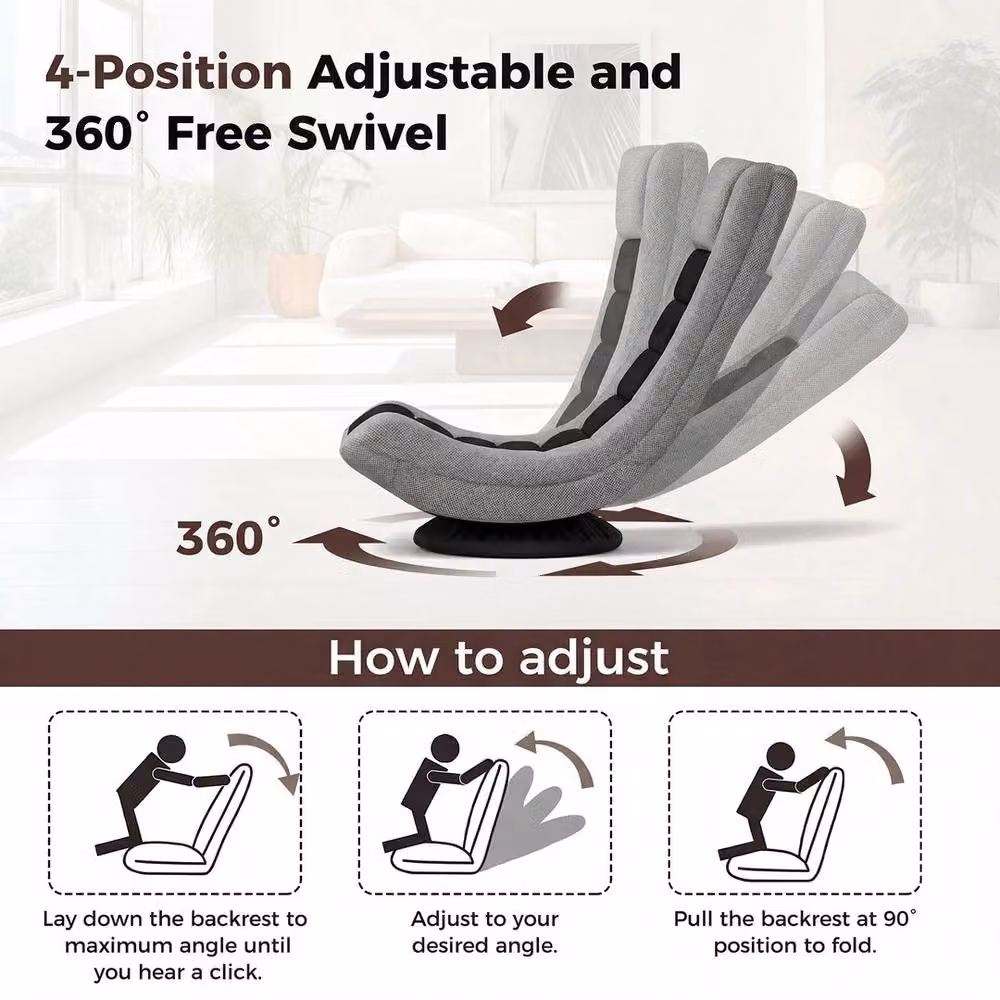 Kelvenix Grey Swivel 360 Folding Floor Gaming Chair with Headrest – 4