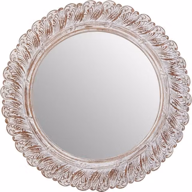 Orsina Antique Round Floral Glass Wall Mirror in Gold and Grey