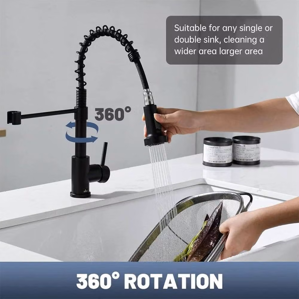 Kelvenix Matt Black Kitchen Sink Mixer Tap with Single Lever and Pull Out Swivel Spout – 4