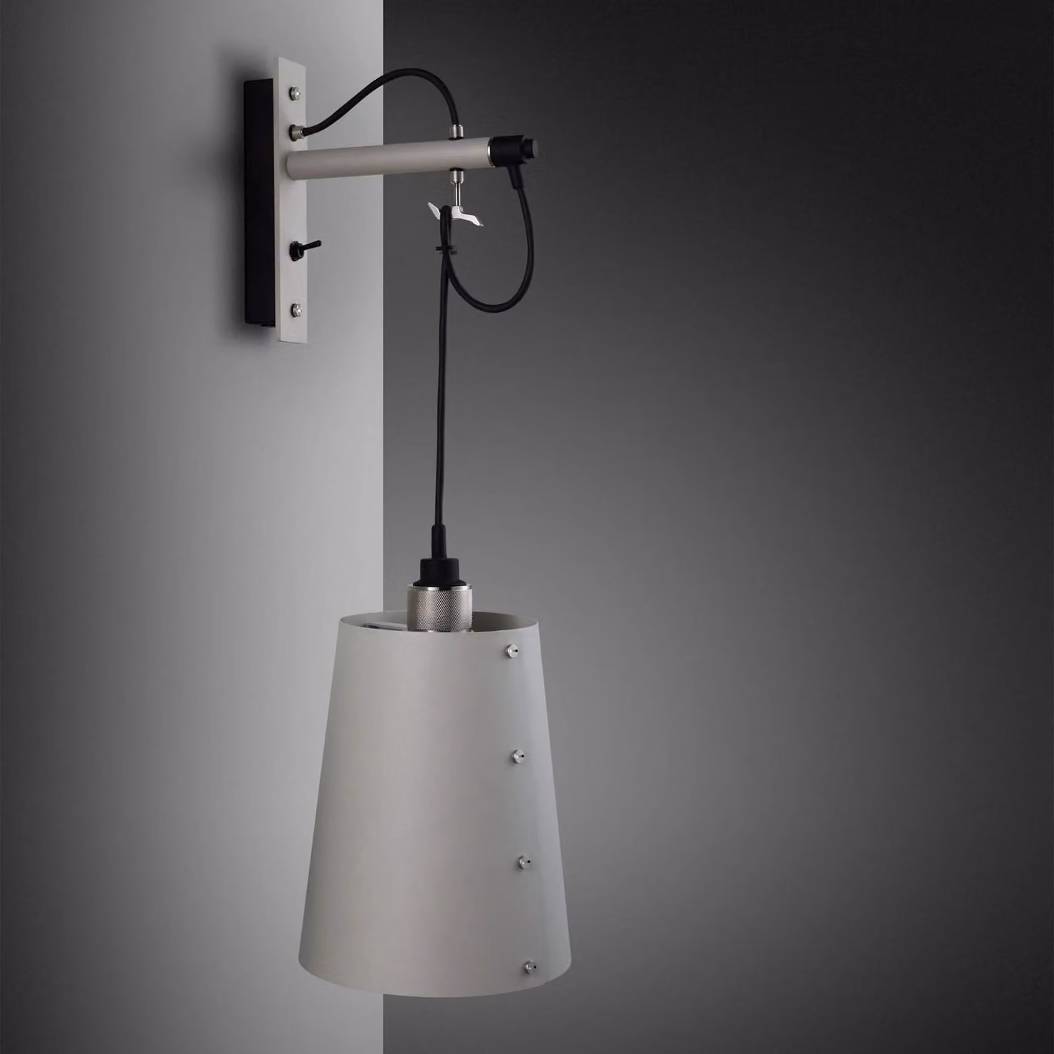 Buster + Punch Hooked Wall Light in Silver and Grey Metal with Fabric Cord
