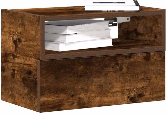 Berkfield Home Set of 2 Wall-mounted Bedside Cabinets in Smoked Oak Brown, W: 45 cm, D: 26 cm, H: 28.5 cm – 1