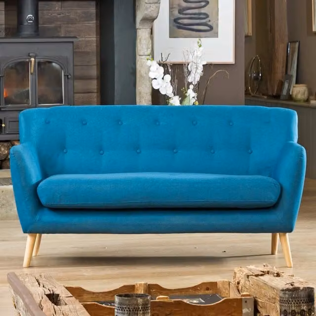 Artemis Home Lynwood Scandi Style 3 Seat Sofa in Petrol Teal Hessian Fabric, Width: 177 cm