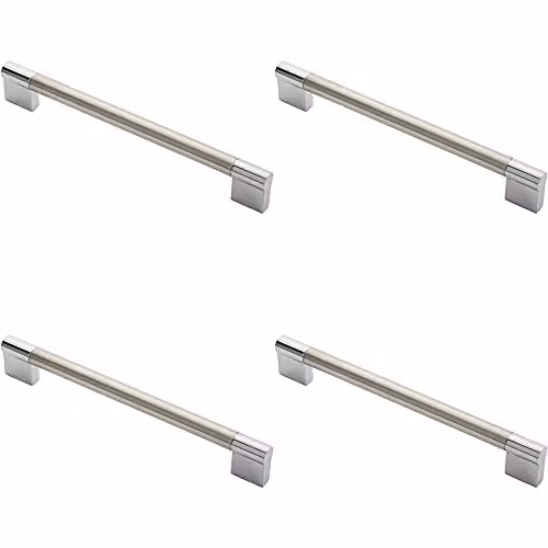 Loops 4 Pack Keyhole Bar Pull Handles in Satin Nickel and Chrome, W: 20.4 cm, H: 14 mm, Fixing Centres: 19.2 cm