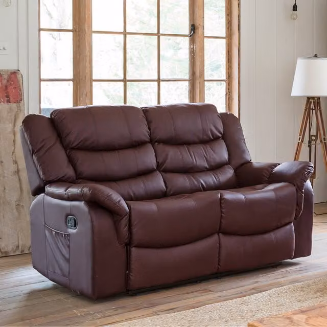 Artemis Home Almeira 2 Seat Manual Reclining Sofa in Burgundy Bonded Leather, Width: 142 cm