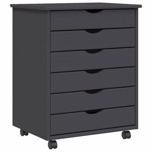 vidaXL MOSS Rolling Cabinet with Drawers in Grey Solid Wood Pine