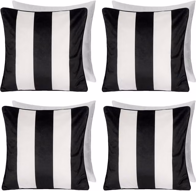 OHS 4 Pack Black and White Striped Matte Velvet Square Filled Cushions with Removable Covers, W/D/H: 45 x 45 x 45 cm – 2