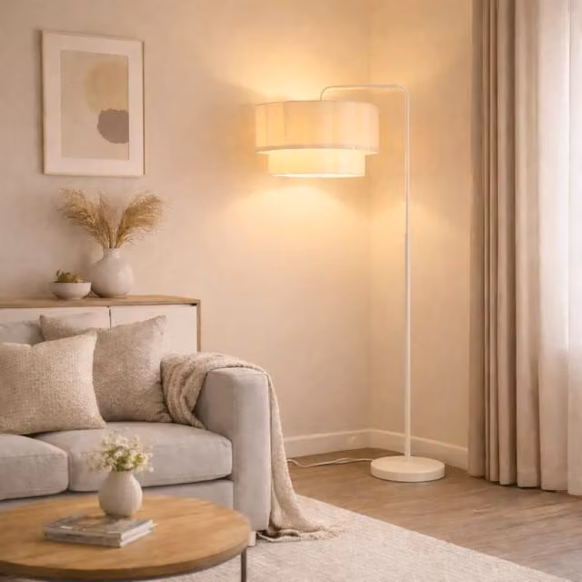 CGC Lighting Kyra Cream Angled Floor Lamp with Two Layer Scalloped Fabric Lampshade – 1