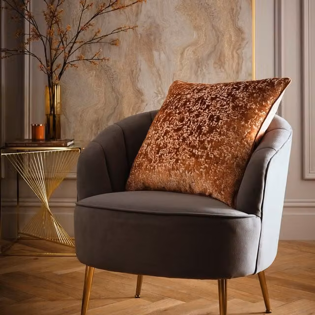 Ulster Weavers Square Velvet Cushion in Orange, Bronze and Multicolour, W/D/H: 55 x 55 x 55 cm