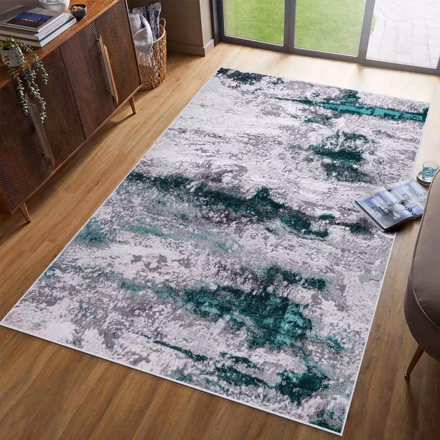 Desire Rugs Onyx Modern Abstract Blue Area Rug, W/D/H: 60 x 220 cm – 4