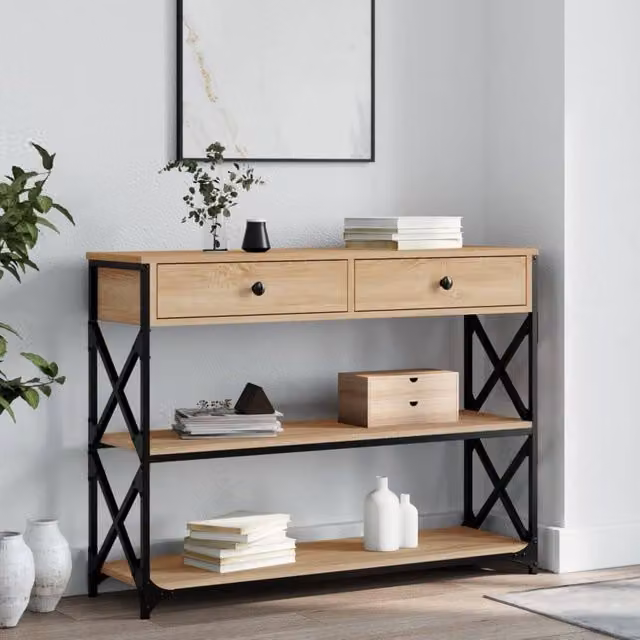 Berkfield Home Sonoma Oak Console Table in Brown, W/D/H: 100 x 28 x 75 cm