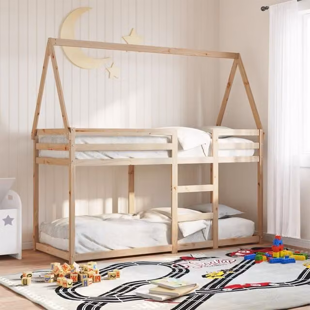 Berkfield Home Rustic Solid Wood Pine Bunk Bed in Brown, W/D/H: 80 x 200 cm – 1