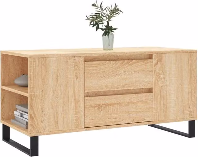 Berkfield Home Modern Rectangular Coffee Table in Sonoma Oak and Beige, W/D/H: 102 x 44.5 x 50 cm