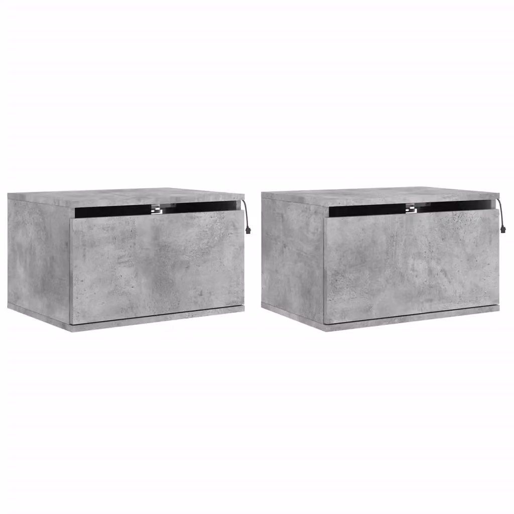 Berkfield Home Set of 2 Wall-mounted Bedside Cabinets with Integrated LED Lights in Concrete Grey – 2