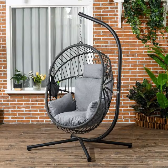 Outsunny Grey Rope Structure Cushioned Hanging Swing Chair