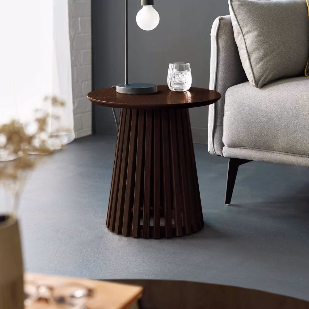 Cheshire Orla Round Oak Lamp Table in Dark Brown, Diameter: 45 cm – 2