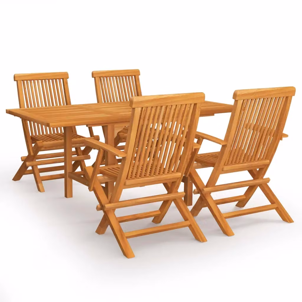 Berkfield Home 5 Piece Garden Dining Set in Brown Solid Teak Wood – 2