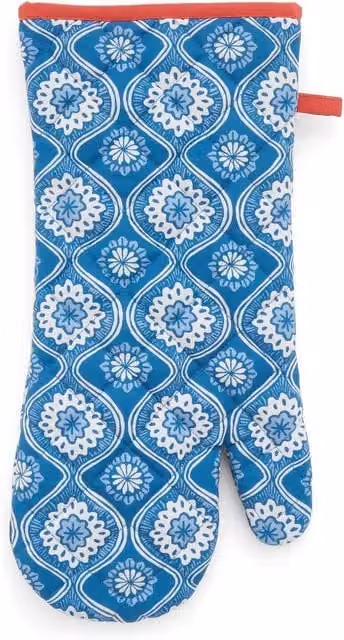 Land & Shore Cotton Single Oven Glove in Blue and Red with Hanging Loop