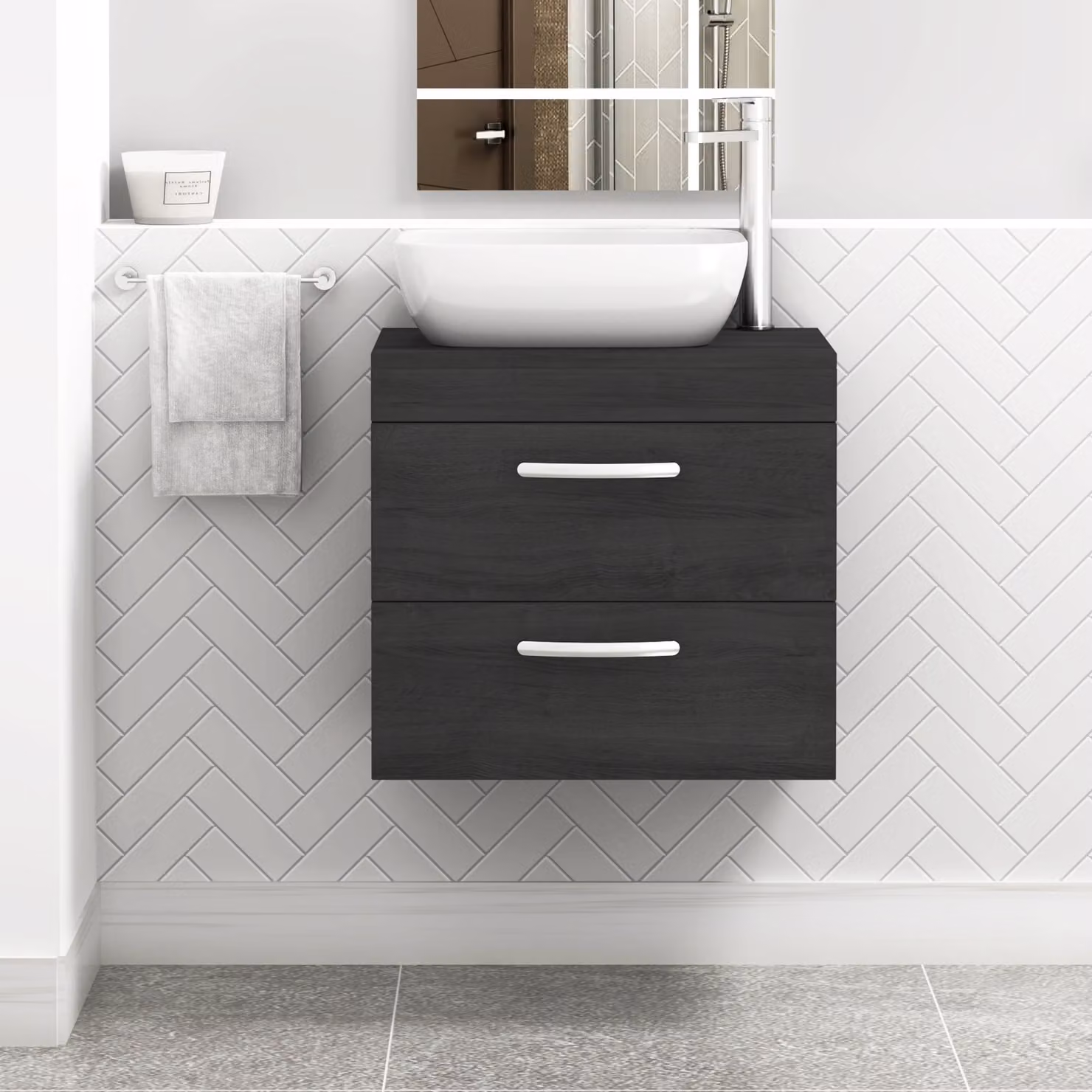 Royal Bathrooms Turin Wall Hung Vanity Unit with 2 Drawers, Hale Black Matt