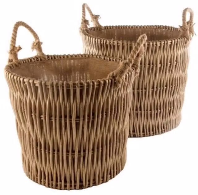 Red Hamper Set of 2 Wicker Log Baskets with Handles in Red, Sand and Brown, H: 50 cm, W: 44 cm, D: 50 cm – 1
